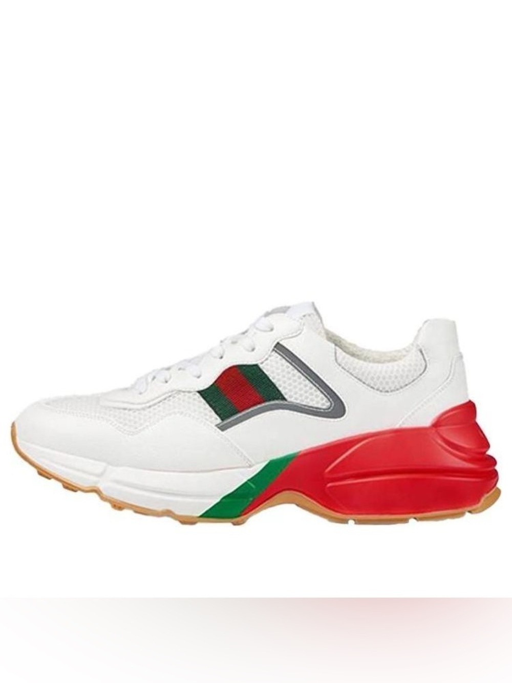 Gucci White Leather Sneaker with Red & Green Accents